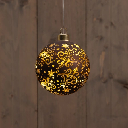 Anna's Collection LED-kerstbal glas - D10cm Bruin - afbeelding 3