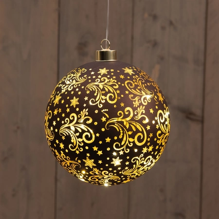 Anna's Collection LED-kerstbal glas - D15cm Bruin - afbeelding 3