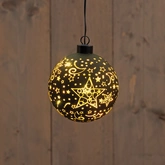 Anna's Collection LED-kerstbal glas sterrenmotief - D10cm Zwart - afbeelding 3