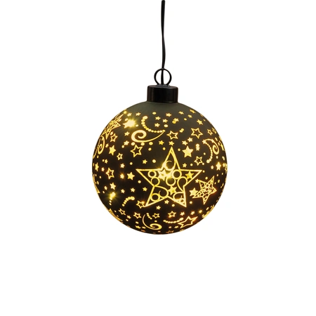 Anna's Collection LED-kerstbal glas sterrenmotief - D10cm Zwart - afbeelding 4