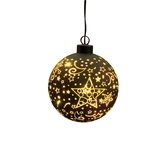 Anna's Collection LED-kerstbal glas sterrenmotief - D10cm Zwart - afbeelding 4