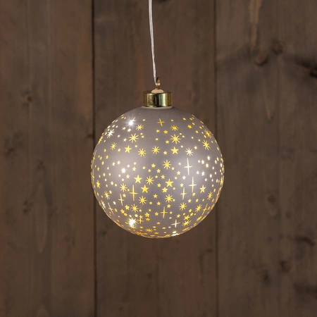 Anna's Collection LED-kerstbal glas sterrenmotief - D12cm Champagne - afbeelding 3