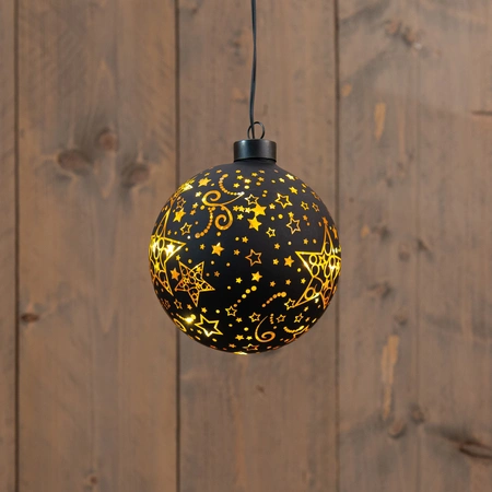 Anna's Collection LED-kerstbal glas sterrenmotief - D12cm Zwart - afbeelding 3