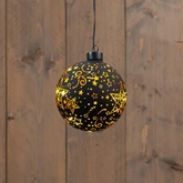 Anna's Collection LED-kerstbal glas sterrenmotief - D12cm Zwart - afbeelding 3