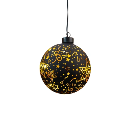 Anna's Collection LED-kerstbal glas sterrenmotief - D12cm Zwart - afbeelding 4