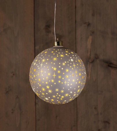 Anna's Collection LED-kerstbal glas sterrenmotief - D15cm Champagne - afbeelding 3