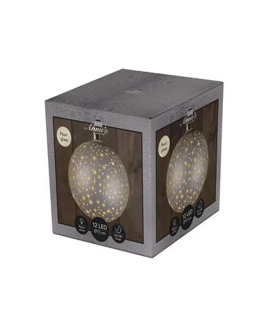 Anna's Collection LED-kerstbal glas sterrenmotief - D15cm Champagne - afbeelding 2