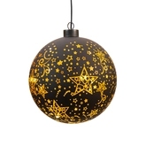Anna's Collection LED-kerstbal glas sterrenmotief - D15cm Zwart - afbeelding 1