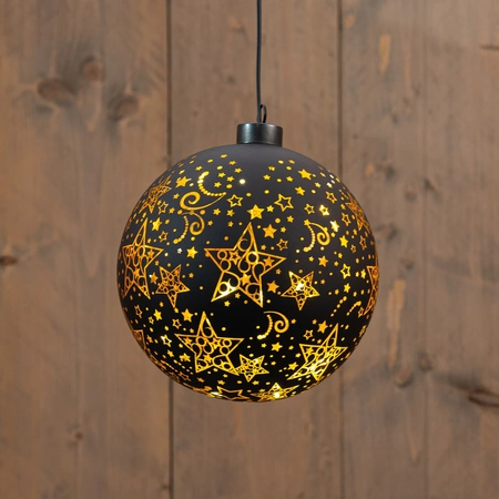 Anna's Collection LED-kerstbal glas sterrenmotief - D15cm Zwart - afbeelding 3