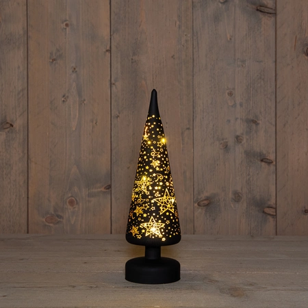 Anna's Collection LED-kerstboompje glas sterrenmotief - H30xD9cm Zwart - afbeelding 3