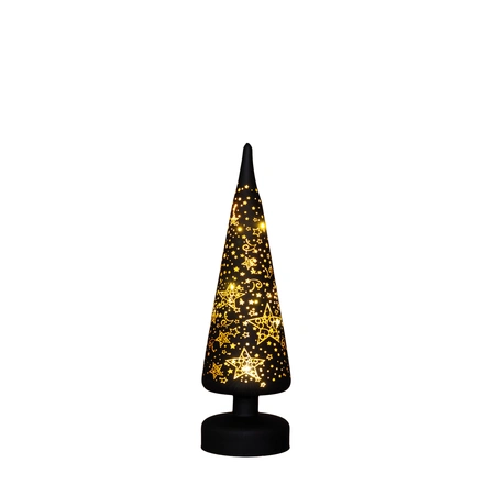 Anna's Collection LED-kerstboompje glas sterrenmotief - H30xD9cm Zwart - afbeelding 4
