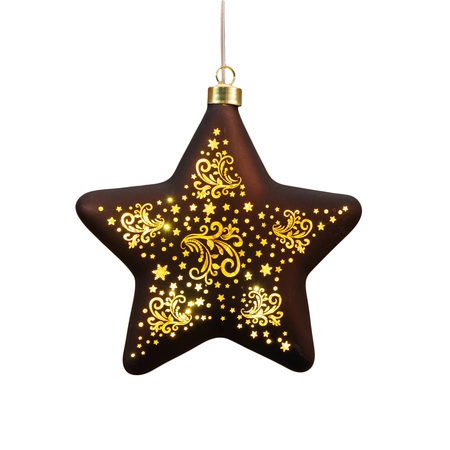 Anna's Collection LED-kersthanger ster glas - H19cm Bruin - afbeelding 4