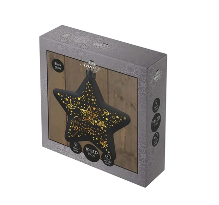 Anna's Collection LED-kersthanger ster glas sterrenmotief - H19cm Zwart - afbeelding 2