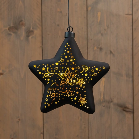 Anna's Collection LED-kersthanger ster glas sterrenmotief - H19cm Zwart - afbeelding 3