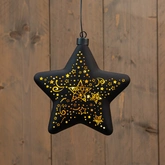 Anna's Collection LED-kersthanger ster glas sterrenmotief - H19cm Zwart - afbeelding 3