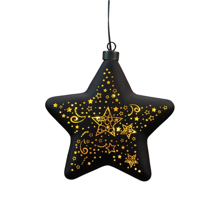 Anna's Collection LED-kersthanger ster glas sterrenmotief - H19cm Zwart - afbeelding 4
