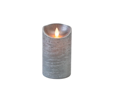 Anna's Collection LED-stompkaars rustiek met bewegende vlam antraciet - H 12,5 x Ø 7,5 cm
