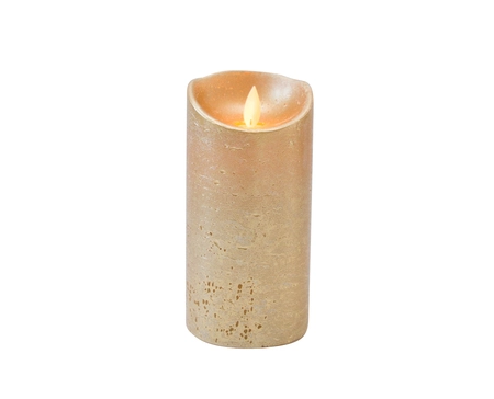 Anna's Collection LED-stompkaars rustiek met bewegende vlam goud - H 15 x Ø 7,5 cm - afbeelding 2
