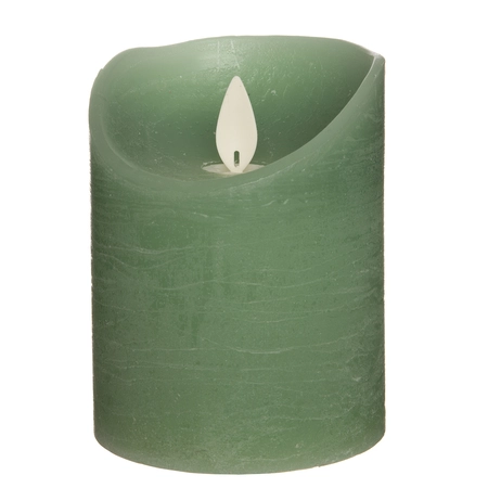 Anna's Collection LED-stompkaars rustiek met bewegende vlam jade - H 10 x Ø 7,5 cm