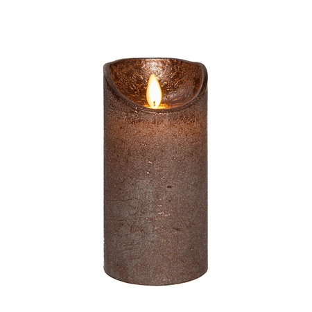 Anna's Collection LED-stompkaars rustiek met bewegende vlam brons - H 15 x Ø 7,5 cm