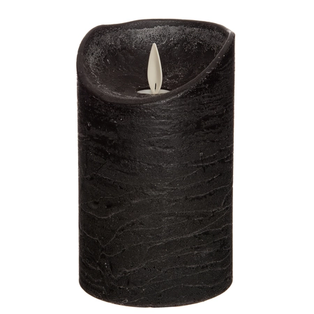 Anna's Collection LED-stompkaars rustiek met bewegende vlam zwart - H 12,5 x Ø 7,5 cm