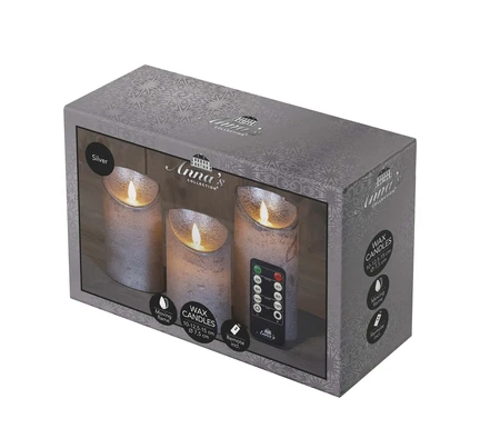 Anna's Collection LED-stompkaarsen bewegende vlam - H10/12,5/15cm Zilver 3-delig - afbeelding 2