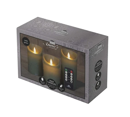 Anna's Collection LED-stompkaarsen bewegende vlam - H10/12,5/15cm Jade 3-delig - afbeelding 2