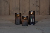 Anna's Collection LED-stompkaarsen bewegende vlam - H10/12,5/15cm Antraciet 3-delig - afbeelding 3