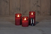 Anna's Collection LED-stompkaarsen bewegende vlam - H10/12,5/15cm Bordeaux 3-delig - afbeelding 3