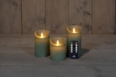 Anna's Collection LED-stompkaarsen bewegende vlam - H10/12,5/15cm Jade 3-delig - afbeelding 3