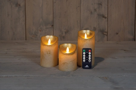 Anna's Collection LED-stompkaarsen bewegende vlam - H10/12,5/15cm Goud 3-delige set - afbeelding 3