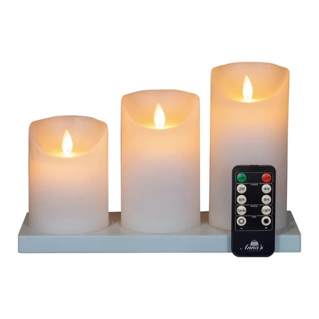 Anna's Collection LED-stompkaarsen rusiek met oplaadstation - H10/12,5/15cm Wit 3-delig - afbeelding 1