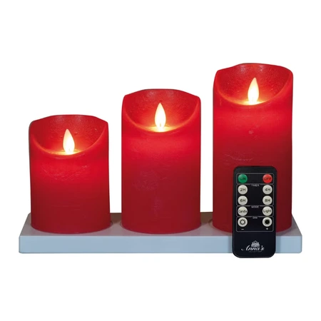 Anna's Collection LED-stompkaarsen rusiek met oplaadstation - H10/12,5/15cm Rood 3-delig