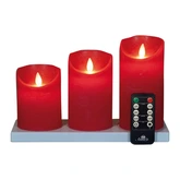 Anna's Collection LED-stompkaarsen rusiek met oplaadstation - H10/12,5/15cm Rood 3-delig