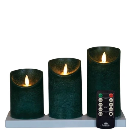 Anna's Collection LED-stompkaarsen rusiek met oplaadstation - H10/12,5/15cm Antiek Groen 3-delig