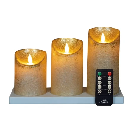 Anna's Collection LED-stompkaarsen rusiek met oplaadstation - H10/12,5/15cm Goud 3-delig