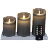 Anna's Collection LED-stompkaarsen rusiek met oplaadstation - H10/12,5/15cm Grijs 3-delig