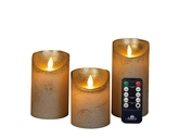 Anna's Collection LED-stompkaarsen rustiek met bewegende vlam goud - set van 3 - H 10/12,5/15 x Ø 7,