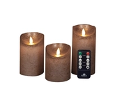 Anna's Collection LED-stompkaarsen rustiek met bewegende vlam brons - set van 3 - H 10/12,5/15 x Ø 7