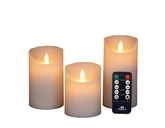 Anna's Collection LED-stompkaarsen rustiek met bewegende vlam wit - set van 3 - H 10/12,5/15 x Ø 7,5