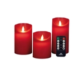 Anna's Collection LED-stompkaarsen rustiek met bewegende vlam rood - set van 3 - H 10/12,5/15 x Ø 7,