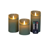 Anna's Collection LED-stompkaarsen rustiek met bewegende vlam jade - set van 3 - H 10/12,5/15 x Ø 7,