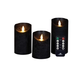 Anna's Collection LED-stompkaarsen rustiek met bewegende vlam zwart - set van 3 - H 10/12,5/15 x Ø 7