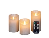 Anna's Collection LED-stompkaarsen rustiek met bewegende vlam parel - set van 3 - H 10/12,5/15 x Ø 7,5 cm