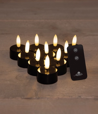 Anna's Collection LED-theelichten 3D-vlam op batterijen - Zwart 10 stuks - afbeelding 2