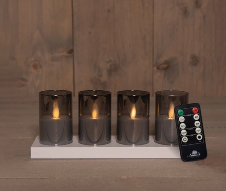 Anna's Collection LED-theelichten in glas oplaadbaar - Grijs 4 stuks - afbeelding 4