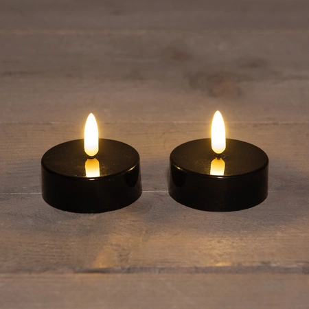 Anna's Collection LED-theelichten jumbo 3D-vlam - Zwart 2 stuks - afbeelding 2