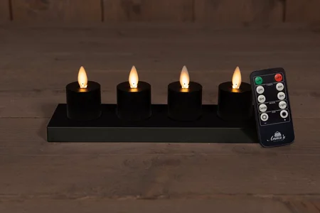 Anna's Collection LED-theelichten oplaadbaar - D3,8xH6cm Zwart 4 stuks - afbeelding 1