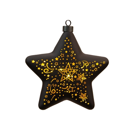 Anna's Collection Ornament glas ster zwart met verlichting warm wit - B 19 cm