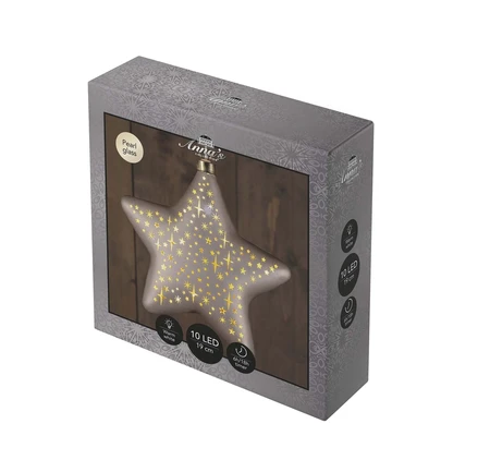Anna's Collection Verlichte ster glas sterrenmotief - H19cm Champagne - afbeelding 2